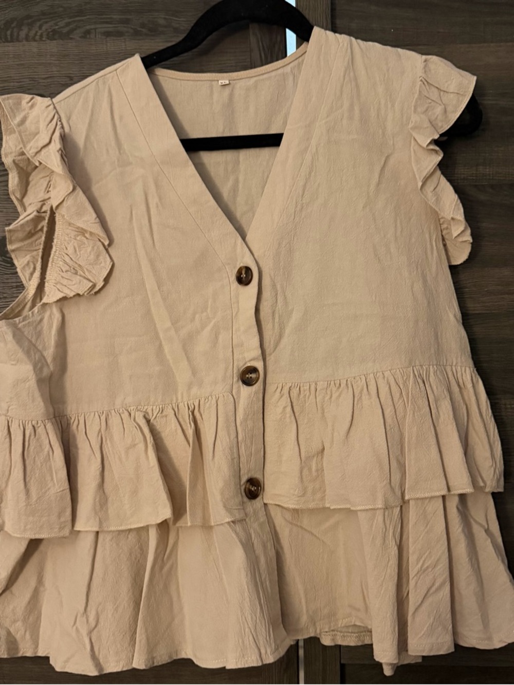 Ruffle Tiered Button Front Blouse in Beige